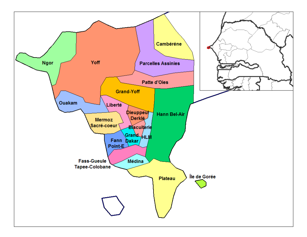 Carte du quartier pour une location meublée Sacré-Cœur Dakar